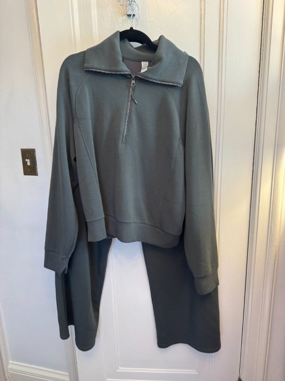 SPANX AirEssentials Sweat Set Gray Green Top XL Pant 1X Lounge Athleisure